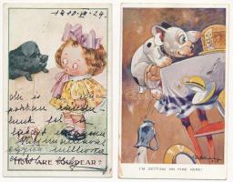 6 db RÉGI humoros képeslap vegyes minőségben / 6 pre-1945 humorous motive postcards in mixed quality