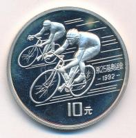 Kína 1992. 10Y Ag Kerékpározás T:1- (PP) China 1992. 10 Yuan Ag Cycling C:AU (PP) Krause KM# 300