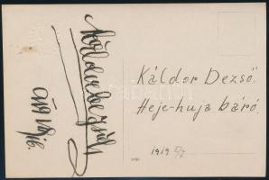 Káldor Dezső (1874-?) színész aláírása fotólapon