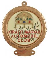 1995. 95 éves a Királyi Magyar Automobil Club aranyozott, zománcozott bronz felcsavarozható autójelvény eredeti dísztokban (103mm) T:1