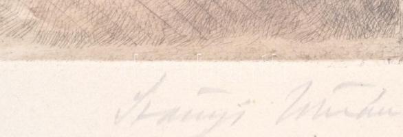 Szőnyi István (1894-1960): Várakozás. Színezett rézkarc, papír, jelzett. Dekoratív, üvegezett fakere...