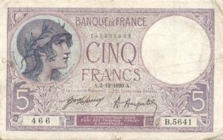Franciaország 1920.12.2. 5Fr T:III