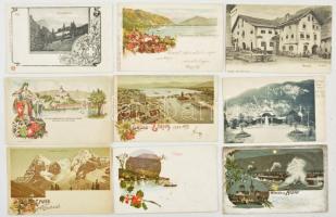 Kb. 100 db RÉGI hosszú címzéses svájci város képeslap vegyes minőségben / Cca. 100 pre-1910 Swiss town-view postcards in mixed quality