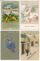 40 db RÉGI üdvözlő motívum képeslap vegyes minőségben / 40 pre-1945 greeting motive postcards in mix...