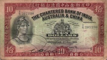 Hongkong/Chartered Bank of India, Australia & China 1934.4.2. 10$ T:III RR!!