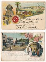 16 db RÉGI egyiptomi város képeslap vegyes minőségben / 16 pre-1945 Egyptian town-view postcards in mixed quality