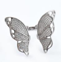 Ezüst (Ag) köves pillangós gyűrű, jelzett, állítható méretű, bruttó: 9 g
