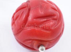 Ezüst (Ag) korallos fülbevaló, jelzett, bruttó: 7,8 g