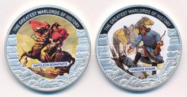 Libéria 2009. 5$ ezüstözött Cu "Nagy Hadvezérek - Bonaparte Napóleon" multicolor, tanúsítvánnyal + 2009. 5$ ezüstözött Cu "A történelem legnagyobb hadurai - Dzsingisz kán" részben multicolor festéssel, tanúsítvánnyal T:PP Liberia 2009. 5 Dollars Cu "The Greatest Warlords of History - Napoleon Bonaparte" multicolor, with certificate + 5 Dollars silver plated Cu "The Greatest Warlords of History - Chinggis Khaan" with partial multicolor picture, with certificate C:PP