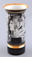Hollóházi Szász Endre által tervezett mintával díszített porcelán váza. matricás, jelzett, hibátlan 25,5 cm