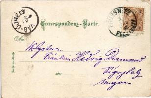 1898 (Vorläufer) Prostejov, Prossnitz; Franz Josefs Platz / square, shops. Emil Hallama Art Nouveau,...