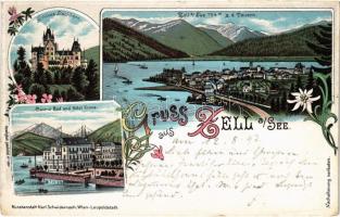 1897 (Vorläufer) Zell am See, Schloss Fischhorn, Central Bad, Hotel Krone. Kunstanstalt Karl Schwidernoch Art Nouveau, floral, litho (EK)