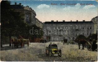 1918 Radom, Hotel Europejski / Hotel Europe, automobile + K.u.K. MILITARZENSUR GRANICA zur Beförderung geeignet (EK)