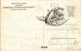 1939 Budapest XIV. Nemzetközi Vásár, Szabó Lajos Debrecen étterem pavilonja, Dreher sörök + So. Stpl