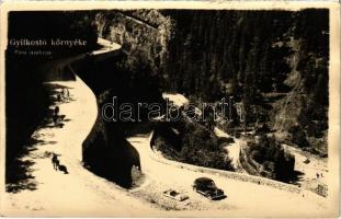 1940 Gyilkostó, Lacul Rosu; szerpentin, szamár és autó. Foto Ambrus / serpentine, donkey and automobile. photo