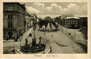 Pozsony, Pressburg, Bratislava; Kossuth Lajos tér, Szentháromság szobor, Szenzáció kávéház. Hardtmuth E. / square, statue, cafe (EK)