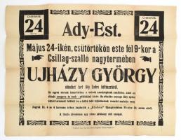 cca 1920 Ujházy György Ady-estjének palkát méretű hirdetése, Csillag-szálló (Munkács), szecessziós díszítésekkel, Munkács, Grosz Testvérek-ny., foltos, 47x62 cm