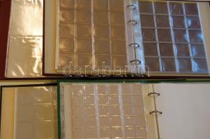 3db gyűrűs éremtartó album, albumlapokkal, klf méretű érmékhez + 1db gyűrűs berakó bankjegyekhez, albumlapokkal, használt