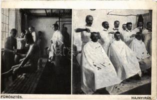 1917 Nagytapolcsány, Topolcany; kórházi fürösztés és hajnyírás / bathing and haircut of the K.u.k. soldiers in the Red Cross hospital + "Vörös-kereszt kisegítő kórház Nagytapolcsány Leo-telep" (EK)