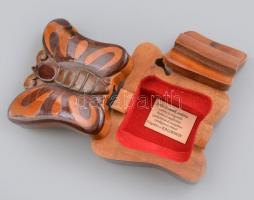 Pillangó formájú érdekes nyitódású intarziás fa doboz 11x10 cm