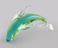 Muránói üveg delfin formájú levélnehezék, anyagában színezett, az orrán apró csorbával, 21x13,5x12 cm