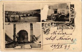 1899 (Vorläufer) Tbilisi, Tiflis; bridge, shop, cart, folklore. Art Nouveau, floral (surface damage)