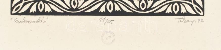 Tokay János (1919-): Csodamadár. Fametszet, papír, jelzett, számozott (14/25), Lap alján Szíj Rezső ...