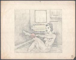 Jelzés nélkül: Fürdőző női akt. Ceruza, papír. Lap széle kissé sérült. 16,5x18 cm