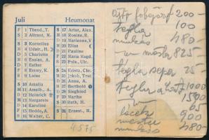 1938 Mini kalendárium 1938, Hermannstadt (Nagyszeben), Krafft &Drotleff, német nyelven, foltos, ...