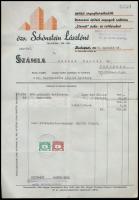 1949 özv. Schönstein Lászlóné építő anyagkereskedő fejléces számlája, 3 Ft és 1 Ft számla illetékbélyeggel, hajtott.