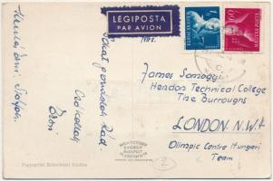 1948. Siófok, strandfürdő. leporello 10 kis képpel. A Londoni olimpiai faluba címezve James Somogyin...