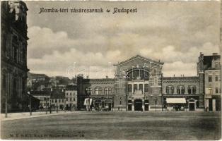 Budapest I. Bomba tér (ma Batthyány tér), Budai vásárcsarnok, Petz, Wirth Antal, Schiller György és dohány-szivar üzlet. M.T. és F.I. Koch és Warga 26.