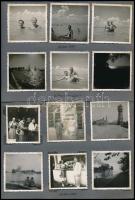 1938 Siófok, siófoki részletek, fürdőzők, vitorlázás, 24 db fotó albumlapokon, 6×6 cm