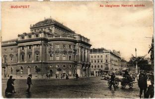 1917 Budapest VIII. Ideiglenes Nemzeti Színház, villamosok, lovaskocsi