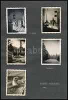 1942-1944 29 db feliratozott fotó albumlapokon: Gödöllő, kastély, faiskola, Vác, kirándulás, komp, Ő...