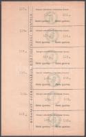 cca 1910-1930 Budapest Székesfőváros Köztisztasági Hivatala híd átkelési igazolványok, 6x2 db, sorszámozott, Budapesti M. K. Állami Hidak Felügyelősége bélyegzőkkel