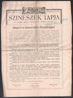 1895 A Színészek lapja XIII. évf 2. száma, benne a Színészegylet felhívásával az István (Klauzál) téren színház építésére a leégett színház pótlására.