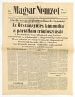 1989 Magyar Nemzet LII. évf. 246. sz., 1989. okt. 1.: Az Országgyűlés kimondta a pártállam trónfosztását. Szerk.: Soltész István. Bp., Athenaeum, 12 p.