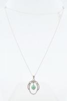 Ezüst(Ag) nyaklánc jáde golyós medállal, jelzett, h: 36 cm, bruttó: 2,6 g