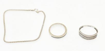 Ezüst(Ag) gyűrűk és karlánc, 3 db, jelzettek, méret: 60, 53, h: 17 cm, bruttó: 6,3 g