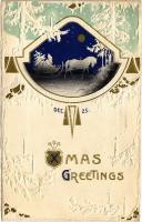 1913 Xmas Greetings / Karácsonyi szecessziós dombornyomott üdvözlet / Christmas greeting, Art Nouveau embossed litho (EK)
