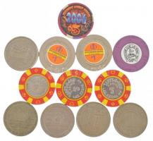 Amerikai Egyesült Államok DN 12db-os fém és műanyag kaszinózseton-tétel T:1--3 USA ND 12pcs metal and plastic casino token lot C:AU-F