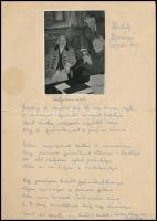 cca 1960 Népdagyűjtés a Magyar Tudományos Akadémián Tófalvi Sándor (Korond), Kodály Zoltán és Kerényi György fotón, hozzá Tófalvi Sándor autográf verse