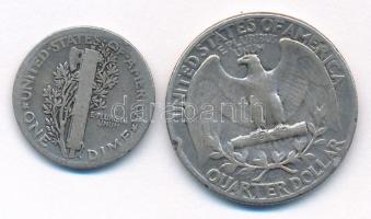 Amerikai Egyesült Államok 1920. 1d Ag "Mercury" + 1944S 1/4$ Ag "Washington" T:3...