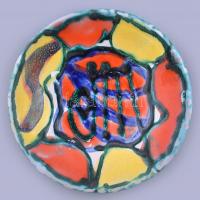 Retró színes kerámia tálka, hibátlan, jelzett, d: 12,5 cm