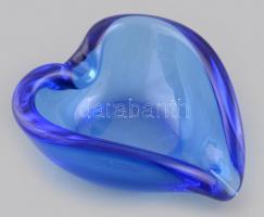 Skandináv kék szív alakú kínáló, jelzés nélkül, hibátlan, d: 13 cm