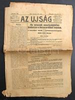 1915 Az Ujság 1915. dec. 25. Benne a kor, a háború híreivel. "Az oroszok veszteségteljes kudarcza a besszarábiai fronton", szakadt, foltos, 32 p.