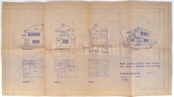 1934 Szirmai Emilné Bp. XI. ker. Diószegi út 43. sz. családi ház Rényi István építész általi terve, hajtva, 42×74 cm