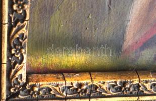 Olvashatatlan jelzéssel: Szerelmesek. Olaj, fatábla. Dekoratív, sérült régi fakeretben.18x12 cm