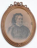 Szűcs I jelzéssel: Női portré, 1884. Ceruza, papír. Dekoratív, ovális, kissé sérült üvegezett fakeretben. 39,5x29,5 cm